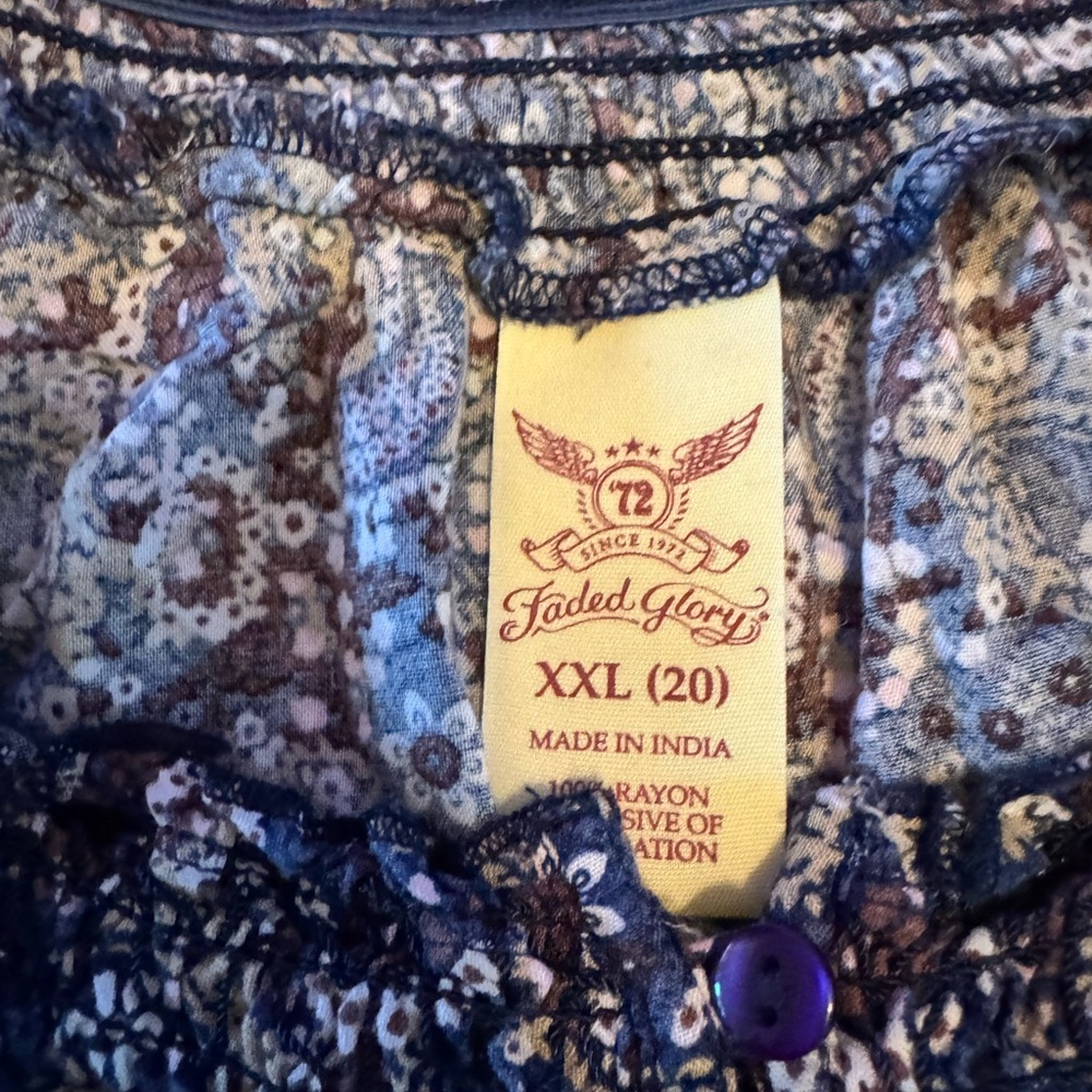 Faded Glory Blue and Brown Floral Top XXL